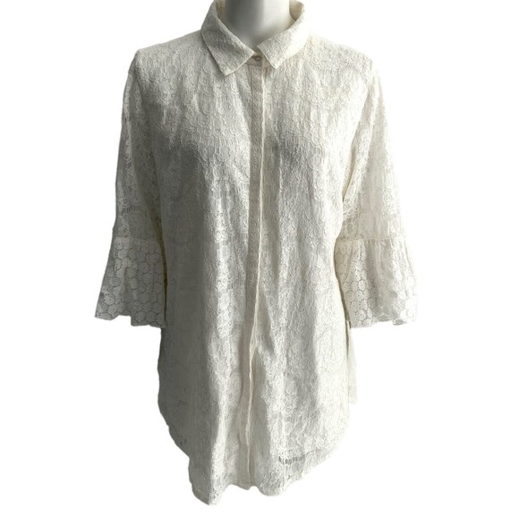 New Soft Surroundings Top Cream Bell Sleeve Button Front L - Picture 1 of 13